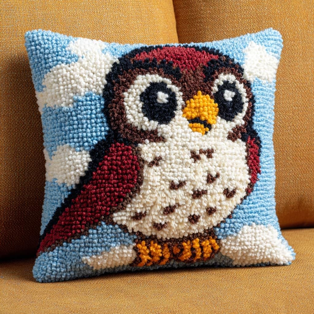 Taxpy DIY Latch Hook Kits, Animal Eagle Pillow with Printed Canvas Handmade Cushion Crochet Yarn Embroidery Hook and Latch Kit Pillowcase 43x43cm