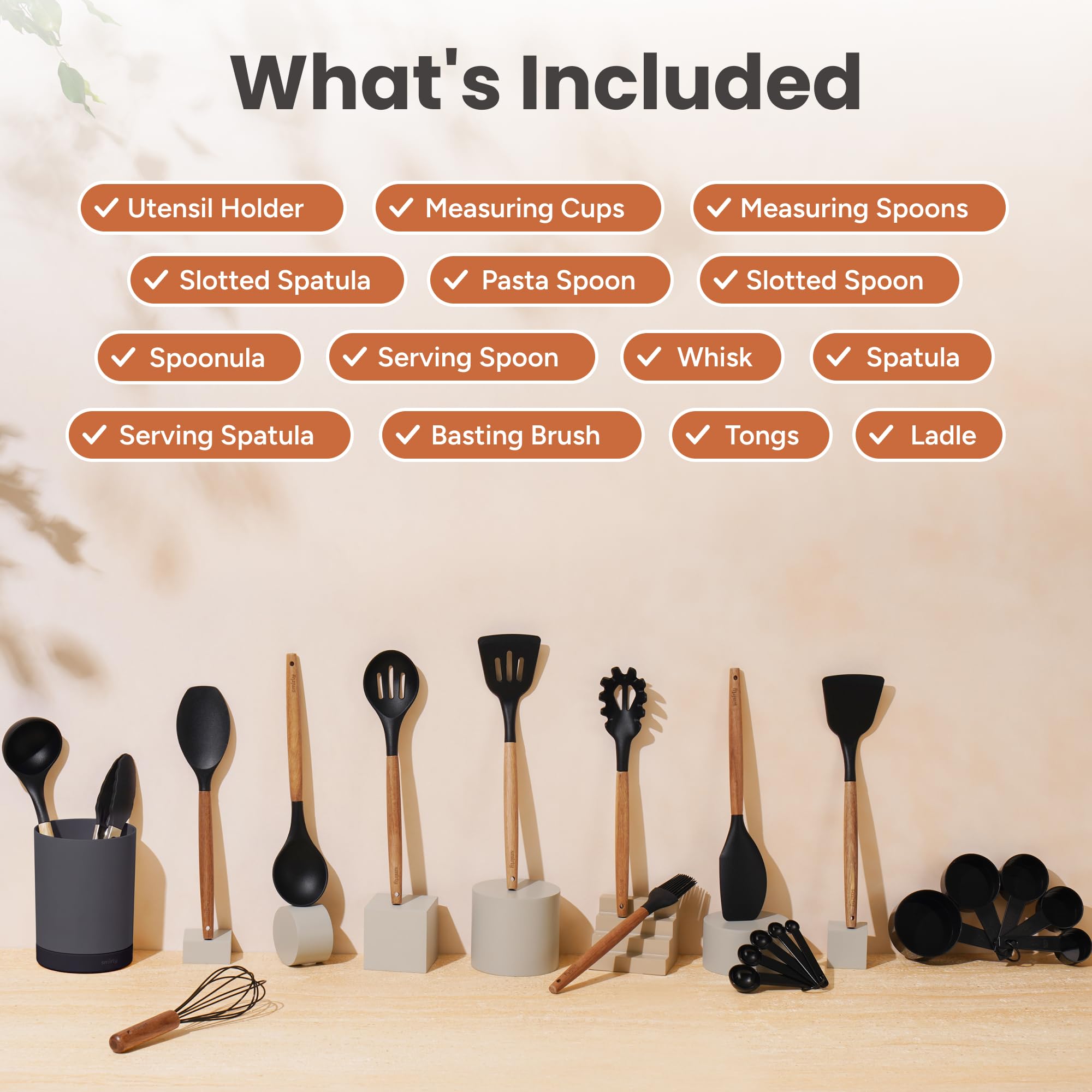 Ensemble d'ustensiles de cuisine en silicone et support : ensemble d'ustensiles de cuisine en silicone – Essentiels de cuisine pour nouvelle maison et 1er appartement – Ensemble de spatules en