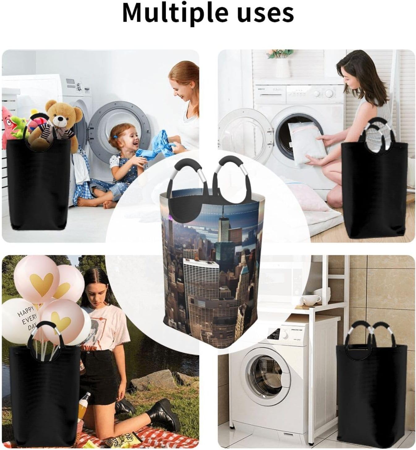 New York Fashion City Print Laundry Hamper With Handle, Large Laundry Bags Collapsible Dirty Clothes Basket For Bathroom