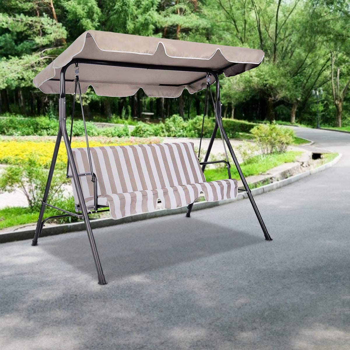 GYMAX Tettuccio per Dondolo 2/3 Posti, Tetto di Ricambio Anti-UV e Impermeabile (190 x 132 cm, BEIGE)