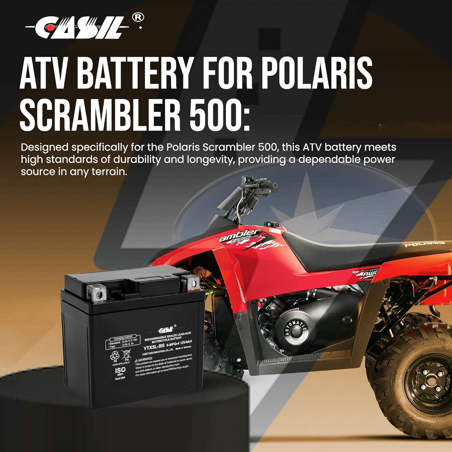 YTX5L-BS Replacement Motorcycle Battery - Rechargeable High Performance - AGM - Sealed Maintenance Free - Casil Battery