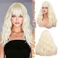 Vista 11 de BARSDAR Peluca rubia corta ondulada con flequillo, pelucas cortas onduladas de 14 pulgadas para mujer, pelucas sintéticas suaves hasta el hombro