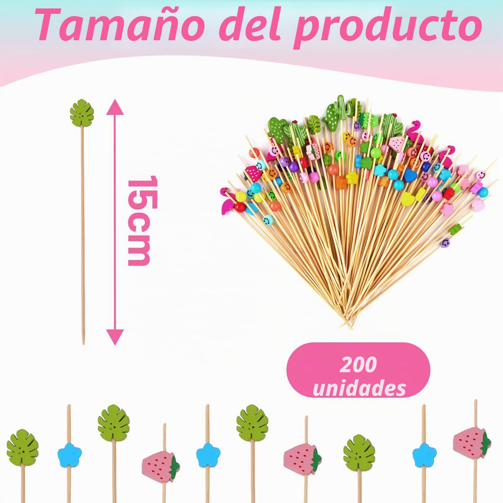 200 Piezas Palos de Cóctel de Madera, 15cm Pinchos de Comida para Dedos | Getyjoe Palillos para Aperitivos Decorados, para Cócteles Aperitivos Frutas Postres Artículos de Fiesta