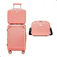Kit Conjunto Mala e Frasqueira Necessaire de Bordo para Viagem 10Kg, Rodinha Dupla 360°, Cadeado TSA, Rígida, Expansiva e Reforçada, Ideal para Avião (Rosa)