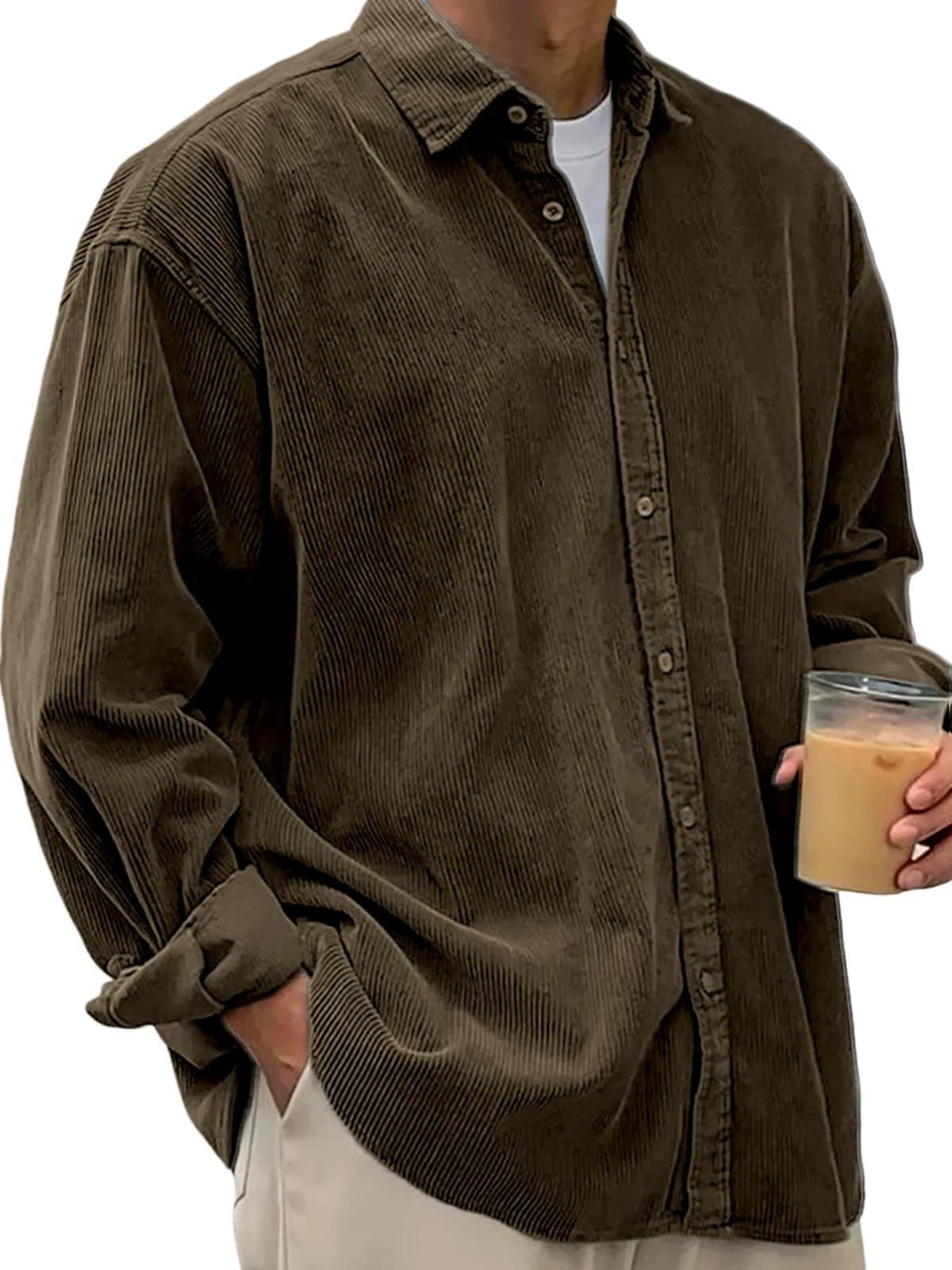 Fall Shirts for Men Casual Corduroy Jacket Button Down Long Sleeve Overshirt Loose Stylish Solid Color Shackets