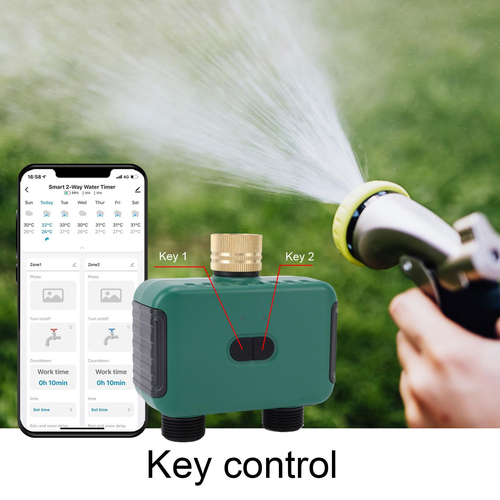 Tangxi Temporizador de Agua Inteligente de Doble Zona para Exteriores con Material de Latón para Controlador de Aspersores de 2 Salidas en Jardines