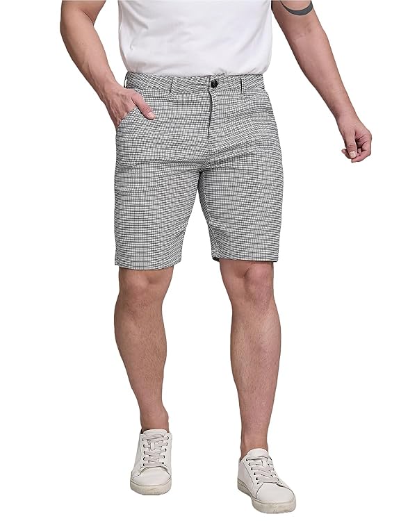 Mens Plaid Shorts Slim Fit 9" Inseam Grey Checkered Shorts Chinos Elastic Waist 32 by ALLELMS - Used condition - Image 5