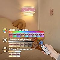 Vista 2 de Lightess Pink Wall Sconce Battery Operated for Girls Room, LED Dimmable Wall Light Star, Cordless Wall Lamp for Children Bedroom Decor