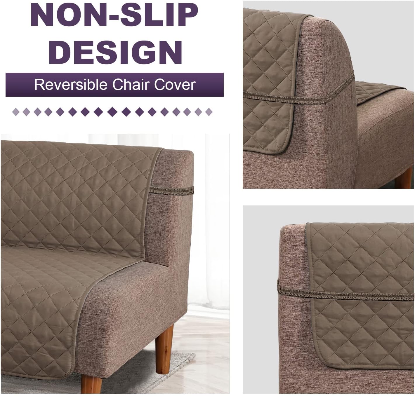 MeilleMaison Futon Sofa Slipcovers Reversible Quilted Armless Futon Cover Water Resistant Furniture Protector with Elastic Straps for Pets/Kids/Dog(Futon, Taupe/Beige) (MMCLKSFDFTC2)