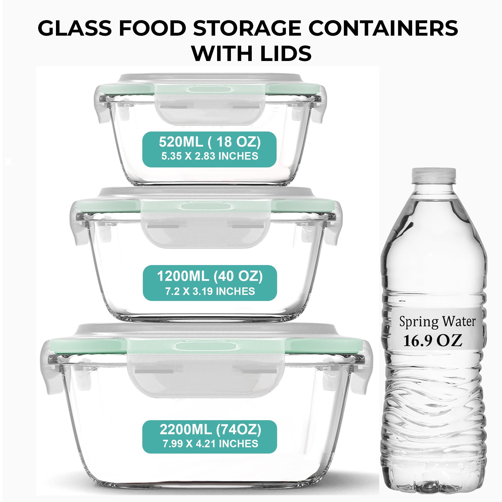 Amazon | 特大ガラス食品保存容器 密閉蓋付き 6個 [蓋付き容器3個