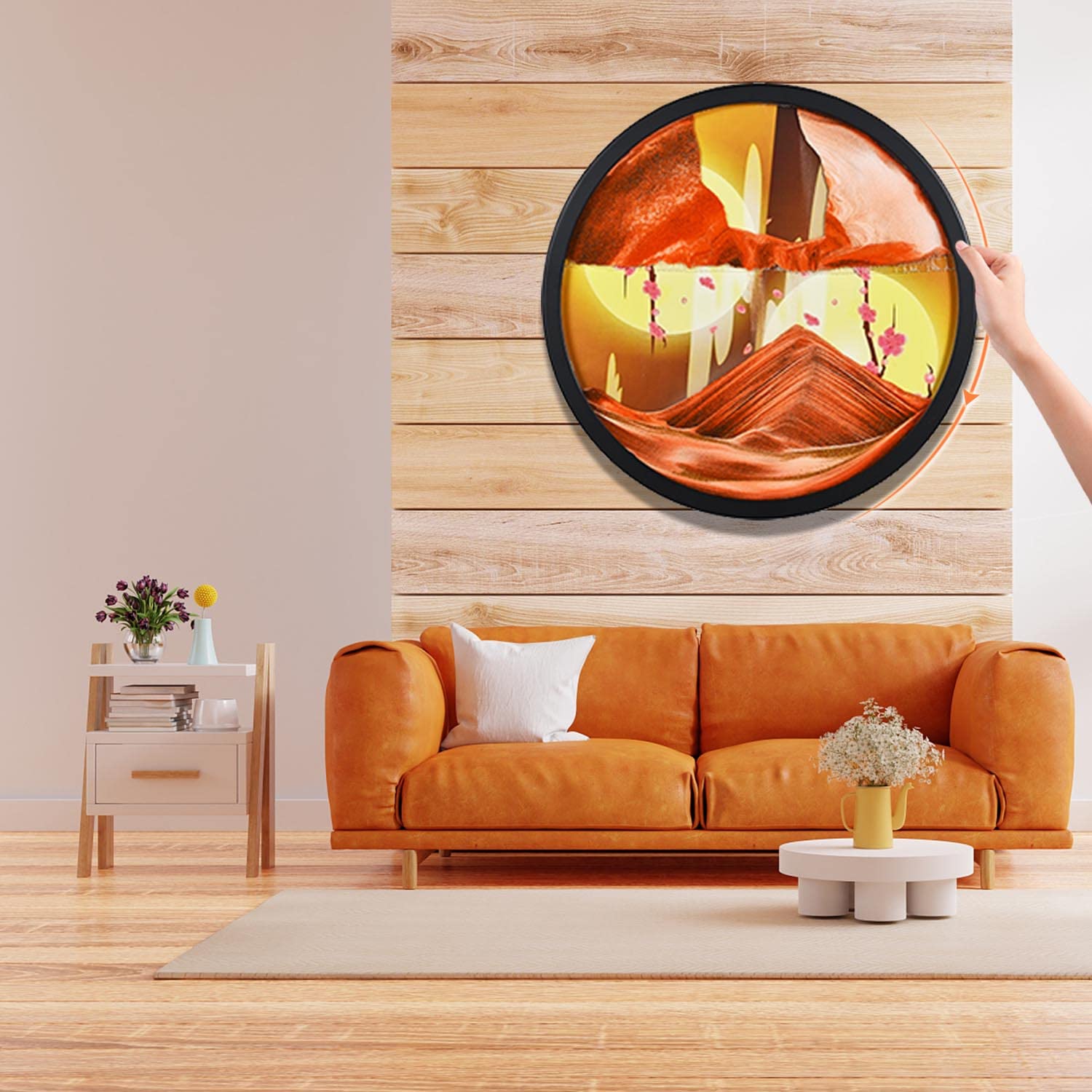 Moving Art 3D 360° Rotate Deep Sea Sandscape, Glass Crafts Solid Wood Frame, Relaxing Mood Home