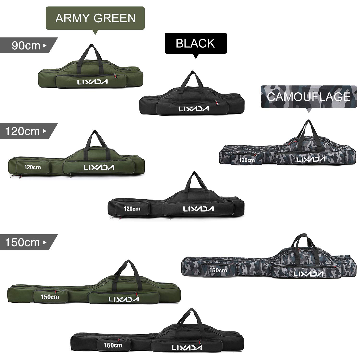 Sac de Pêche Lixada 3 Couches Bandoulière 90 cm Portable Pliable Canne à Pêche Étui