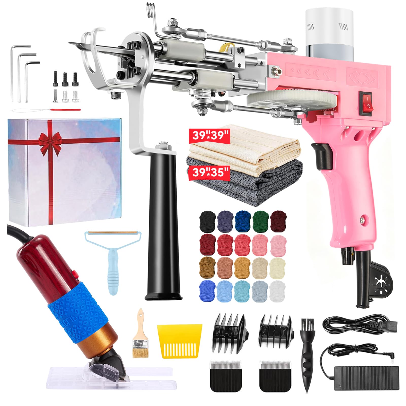 BESGEER Rug Tufting Gun with Carpet Trimmer Kit - Rug Tuft with Tufting Shears, 2 in 1 Cut & Loop Pile Carpet Gun and Carving Clippers, Tufting Machine kit for Beginners(Baby Pink) Babypink