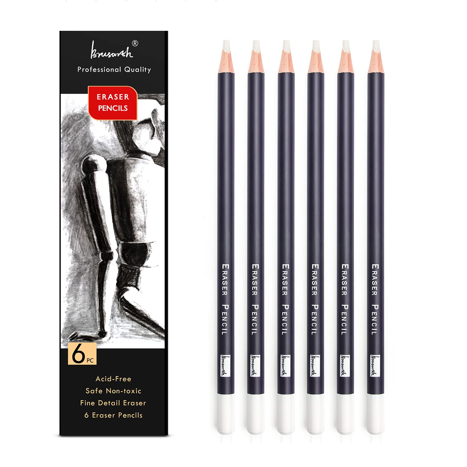Eraser Pencils Set - Professional 3pc Erasing Small Details or Add Highlights for Sketching, Colored Pencils, Charcoal Drawings. Fine Detail Eraser for Beginners & Artists