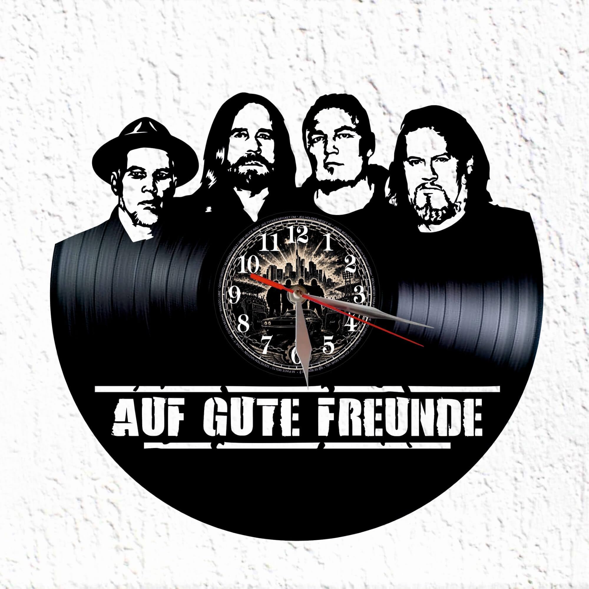 Auf Gute Freunde - Orologio da parete, disco in vinile nero | disco in vinile autentico, meccanismo silenzioso