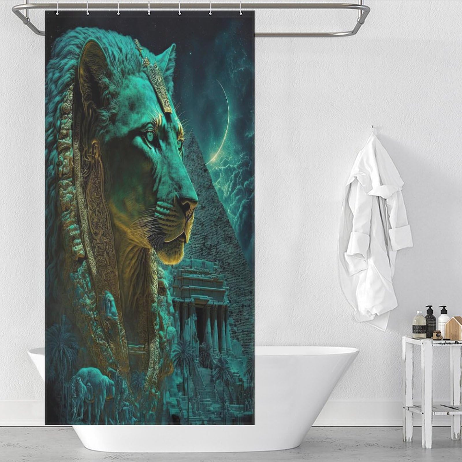 Rideau de douche lion imperméable lavable fini l'eau sur le carrelage