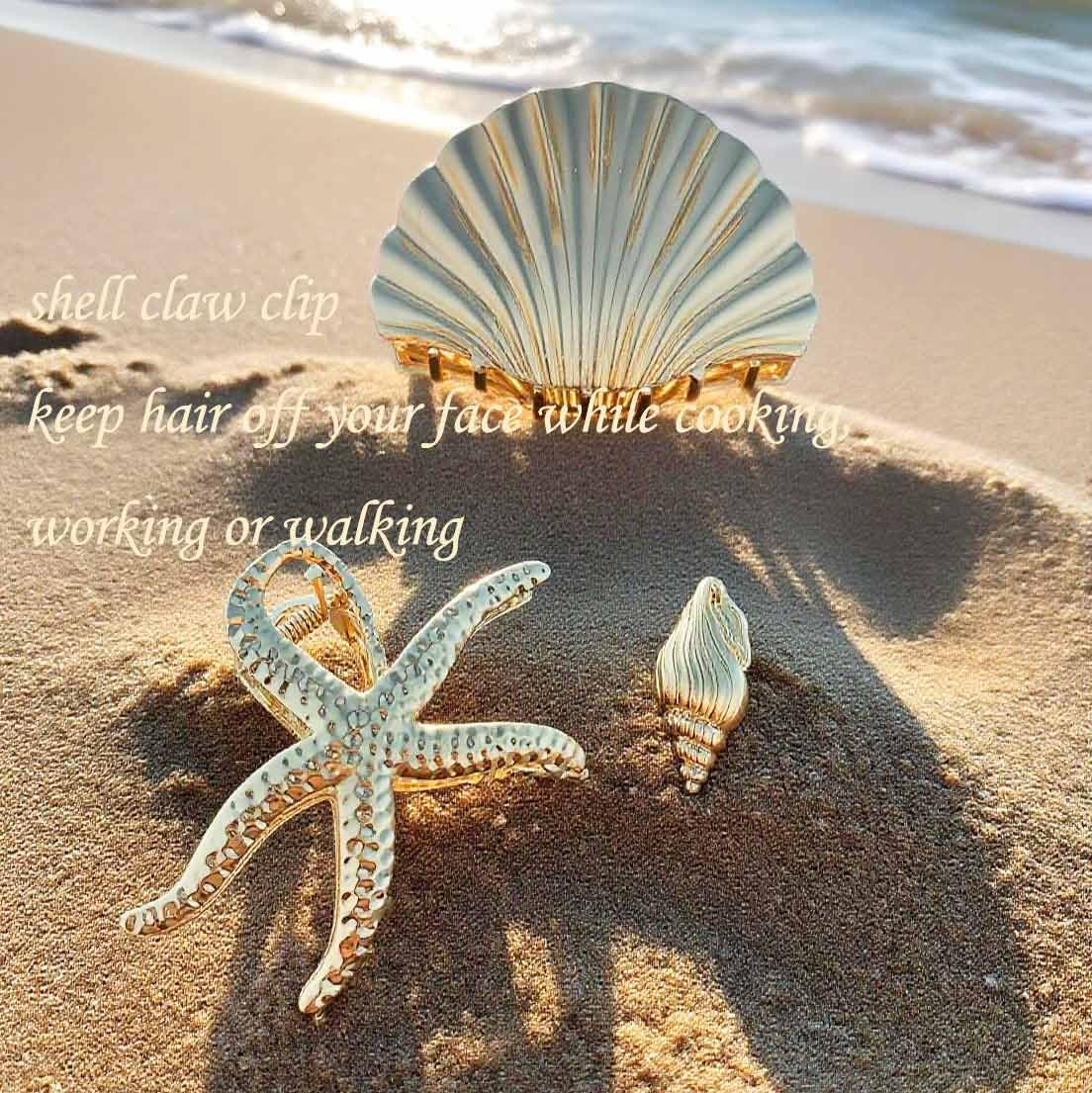 3Pcs Large Starfish Hair Claw Clips Gold Large Seashell Hair Accessories for Women Beach Wedding Summer Vacation Boho Hair Clamps - Image 4