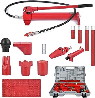 10 Ton Porta Power Kit, 10 Ton Porta Power Hydraulic Jack Auto Shop Body Frame Repair Kit Tool Lift Ram for Loadhandler Truck Bed Unloader Farm, Red