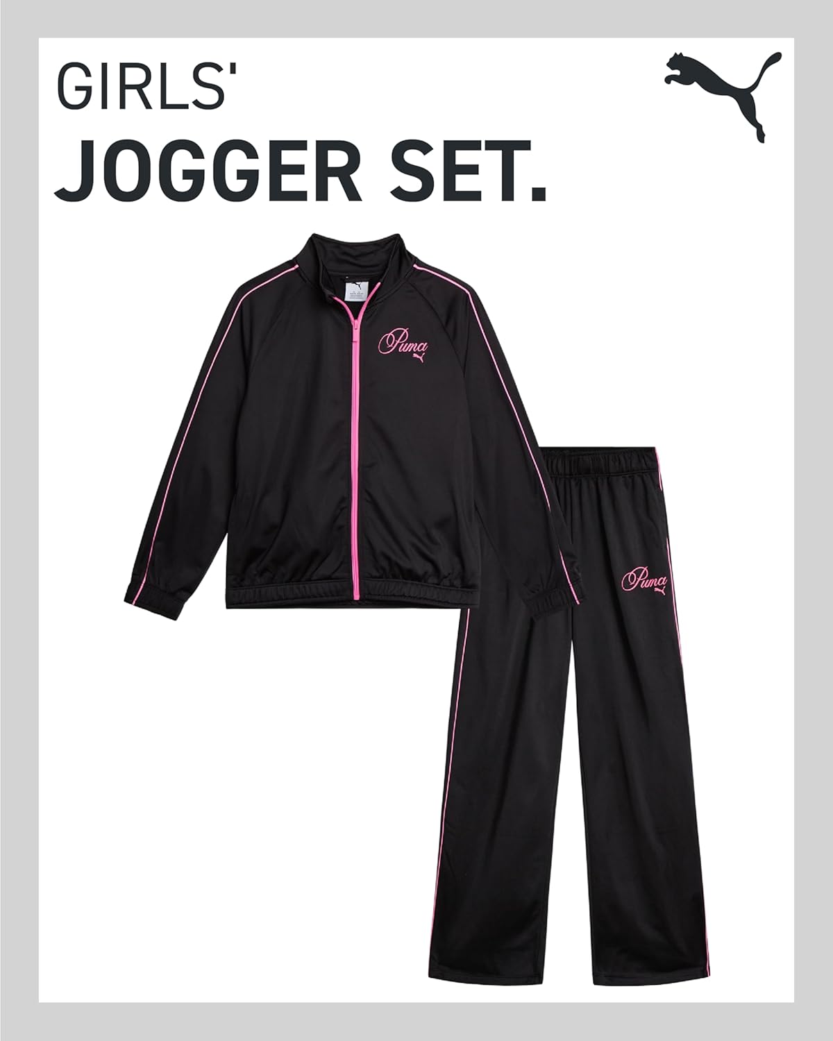 PUMA Girls Jogger Set - 2 Piece Athletic Tricot Flare Pants and Zip Up Jacket for Girls (4-14)