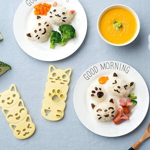 Miniatura 3 de VANVENE Juego de moldes de bolas de arroz pequeñas, patrón de gato encantador para bricolaje, sushi, Bento Nori, molde de arroz, herramientas de