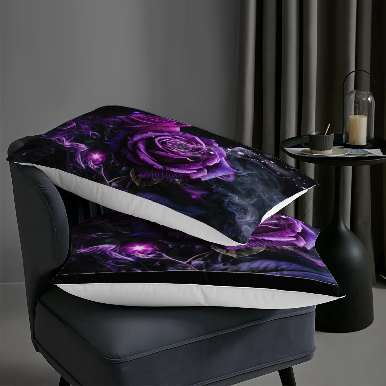 AILONEN Purple Rose Comforter Set Queen Size, 3D Oil Painting Purple Rose Bedding Set for Girls Couple Lover,Romantic Flowers Bed in a Bag 3 Pcs,1 Quilt and 2 Pillowcases,Soft Microfiber - Image 6