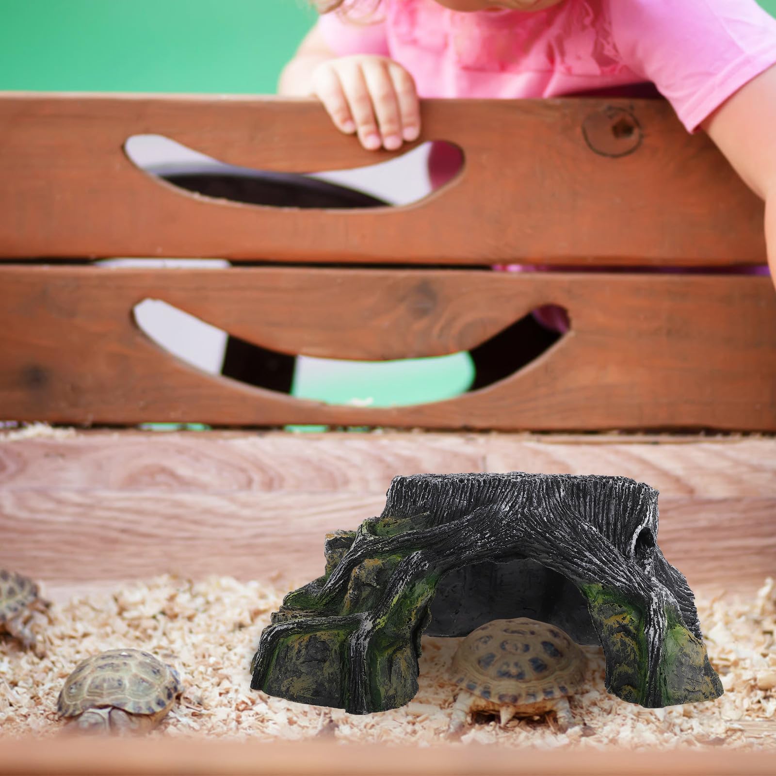 Kichvoe Plataforma para Tortugas Decorativa de Resina, Tronco y Piedra