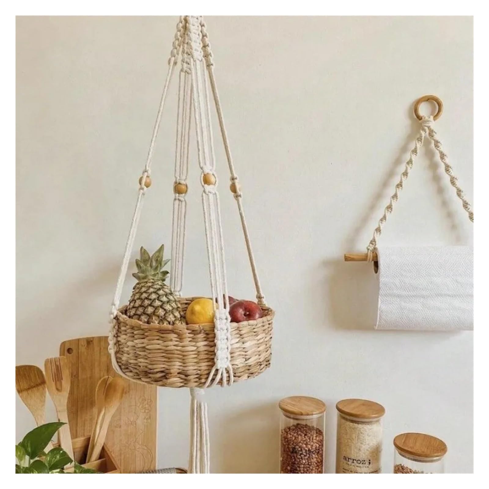 Appendini per Piante Macramè Nappe fatte a mano Macrame Gancio for piante Rete Corda di cotone Appeso a parete Fioriera Cestino Annodato sollevamento Vasi fiori(Set)