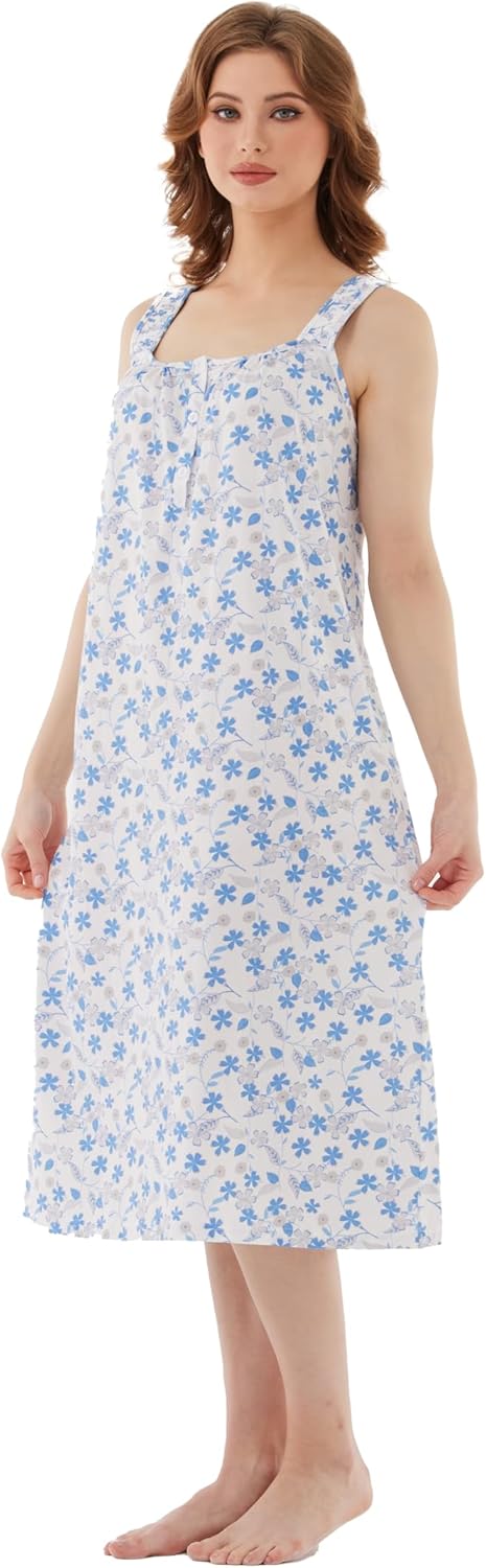 Keyocean Nightgowns for Women, Soft 100% Cotton Lightweight Comfortable Sleeveless Summer Ladies Sleeping-gown - Image 8