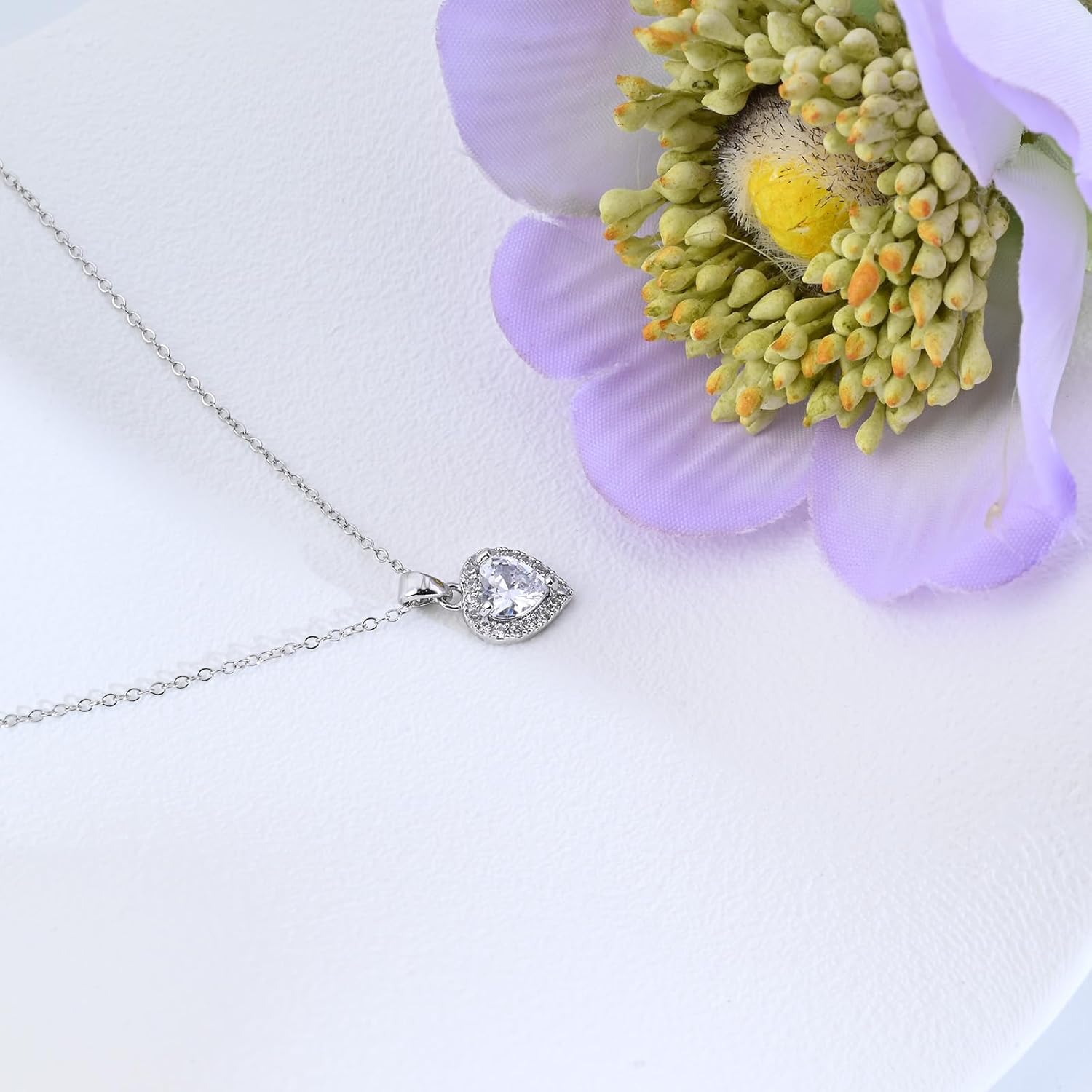 Silver Heart Necklace for Women Diamond Pendant Necklace Love Birthstone Necklaces for Women Trendy - Image 7