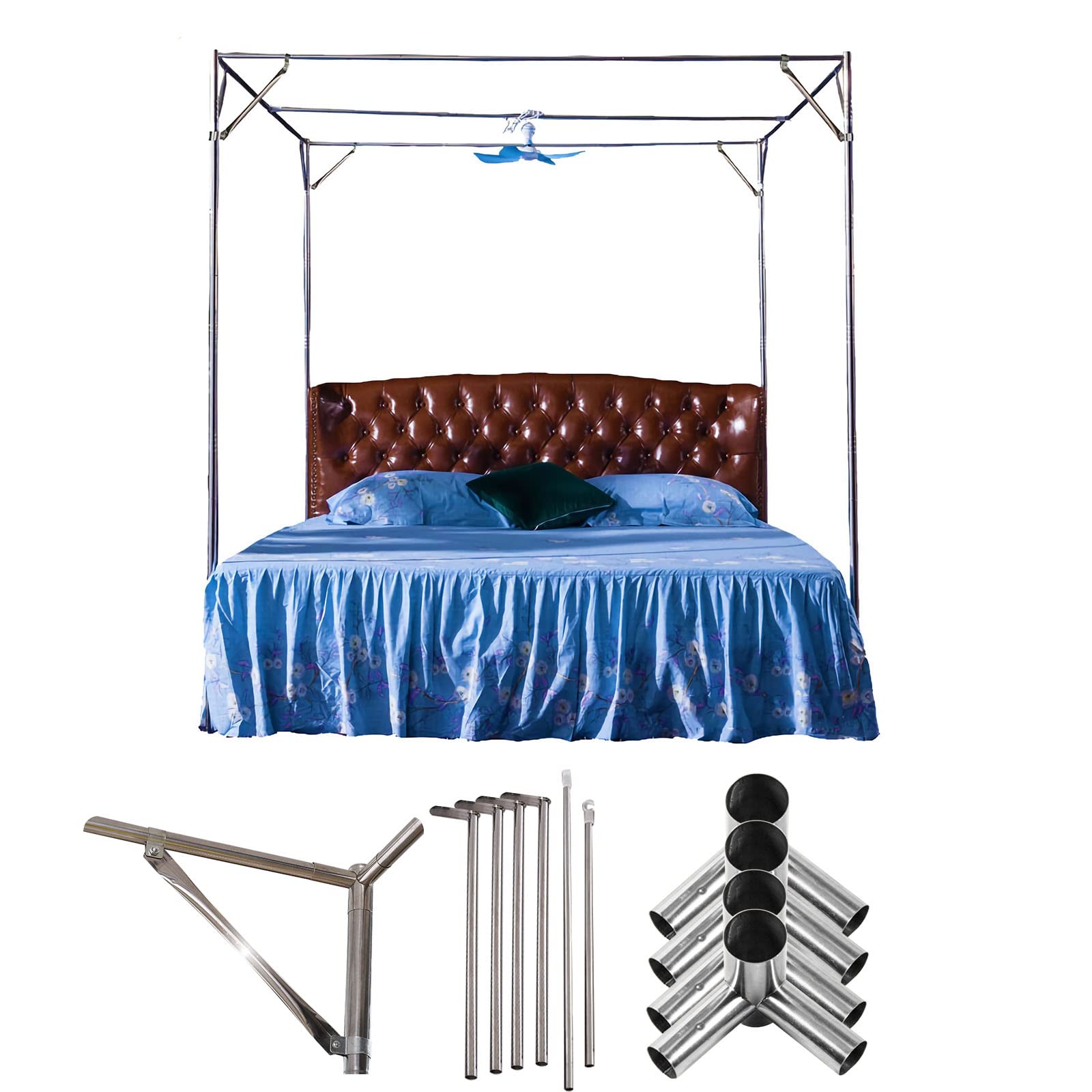 Moskitonetz-Halterung, Betthimmel, Bettnetz, Edelstahlrahmen mit geneigter Stange, Ventilator-Hängestange, Nähfuß, T-Rahmen, 25 mm dick, 4-Eck-Betthalterung