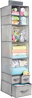 mDesign Fabric Hanging Organizer - Over Closet Rod Storage - 7 Shelves/3 Removable Drawers for Baby Nursery Bedroom Organization - Hold Clothes, Linens, Toys, Accessories - Lido Collection - Gray