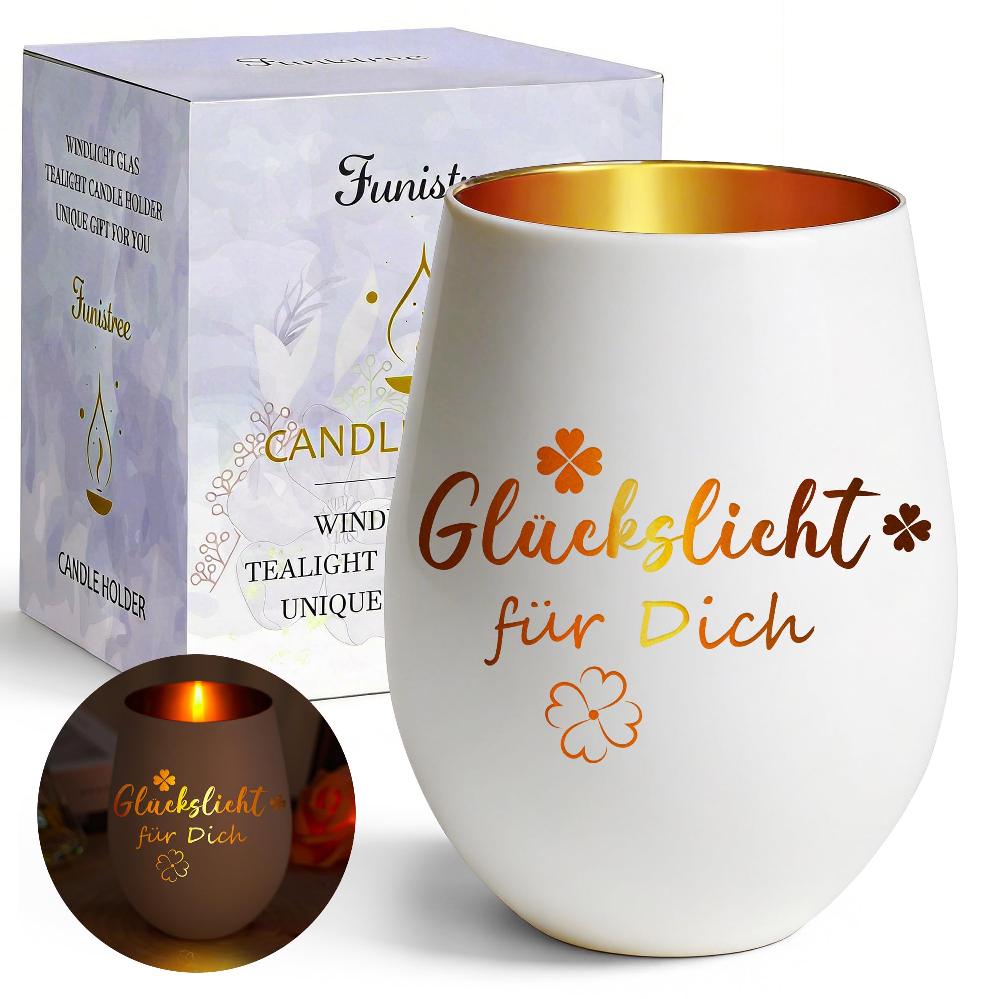 Windlicht mit Gravur, Teelichthalter Geschenke für Frauen Weihnachten, Wichtelgeschenke für Frauen, Windlicht Glas mit Spruch Weihnachtskalender, Glücksbringer (weiß)
