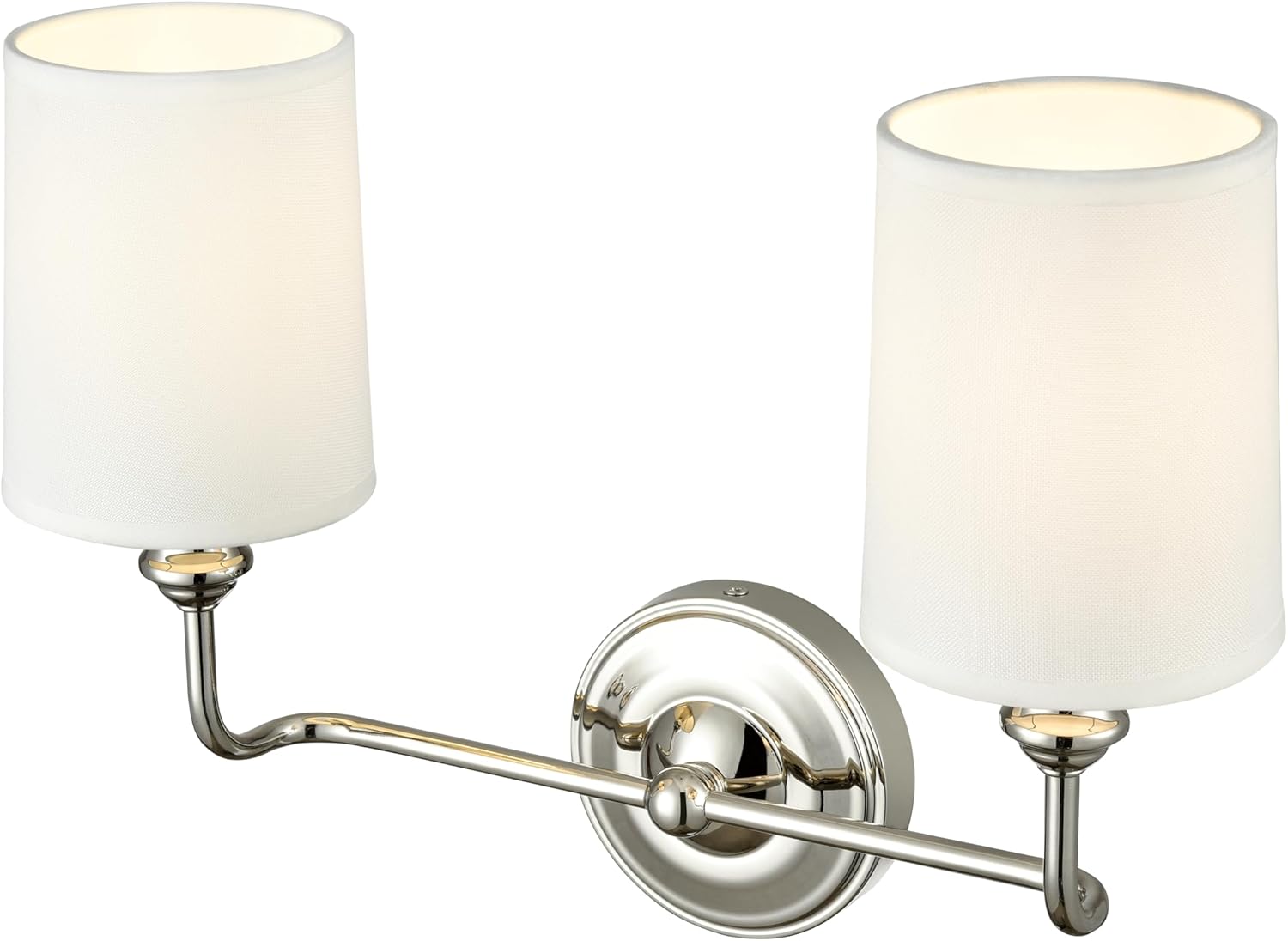 ML Lighting | Leena Collection | 99802-PN | Indoor 2 Light Vanity in Polished Nickel with White Fabric Shade | Elegant and Versatile Design for Any Bathroom