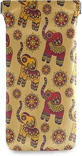 Squeeze Top Sunglasses Pouch Eyeglass Cases PU Leather Soft Anti-Scratch Eyeglass Holder (Vintage African Tribal Elephant Ornament Pattern)