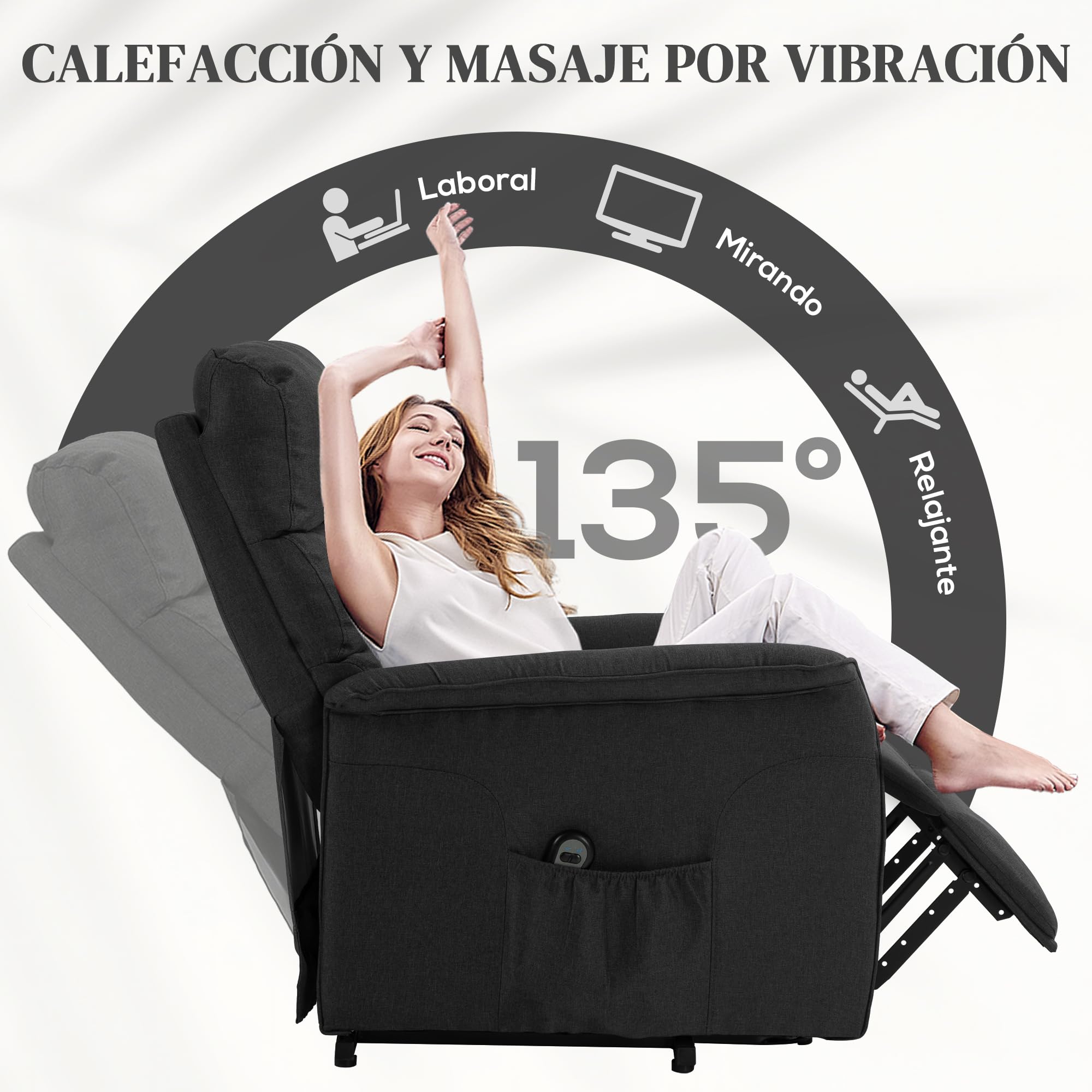 HOMCOM Sillón Relax Reclinable Eléctrico Levanta Personas, Sillón Elevador con Control Remoto, Reposapiés, Tapizado en Lino, Bolsillo Lateral, para Salón, Dormitorio, Negro