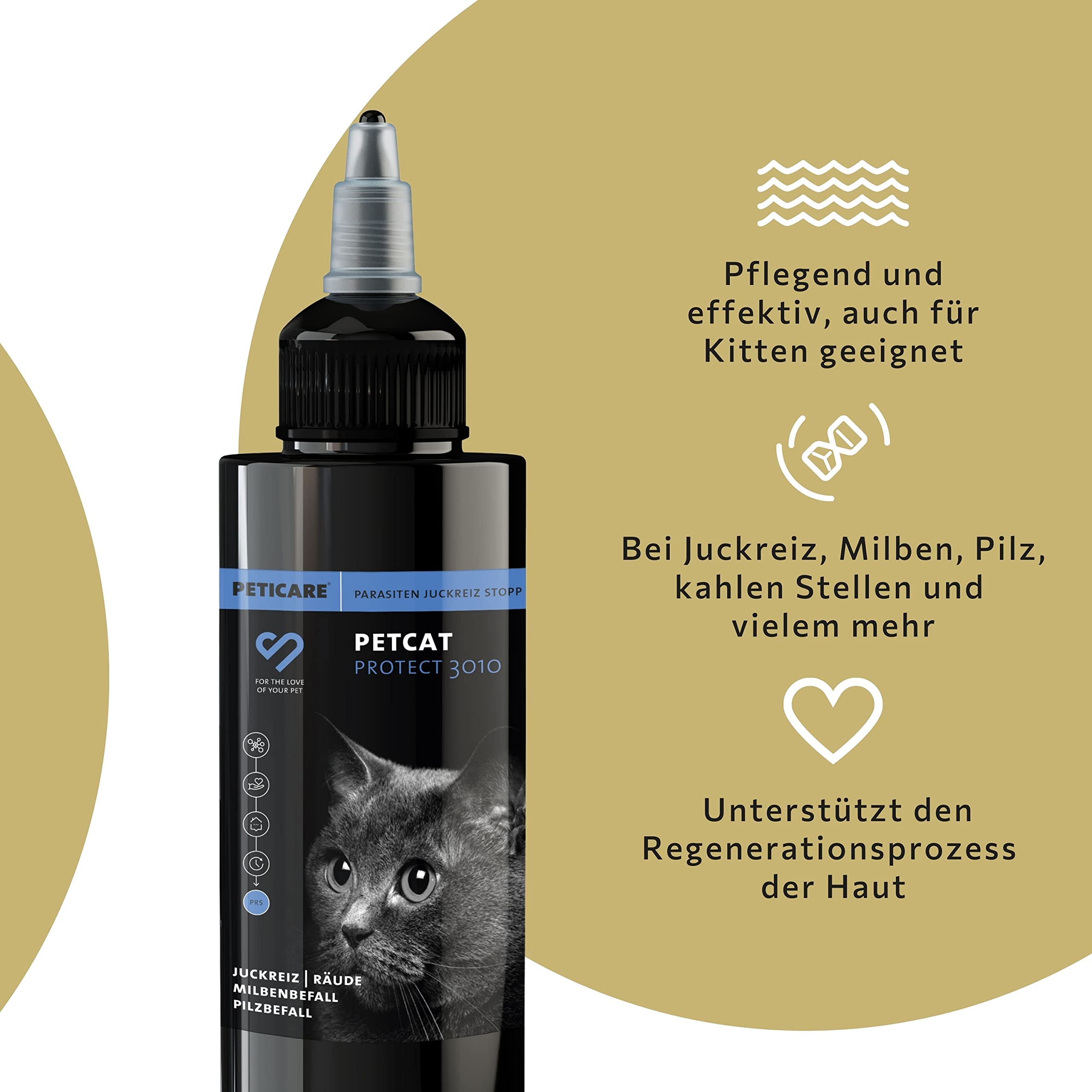 Peticare Cura-Set Gatti Contro Prurito, Acari, Pulci, Funghi - Cura Lozione 100 ml & 250 ml Disinfettante, Disinfettante Spray Contro Acari Funghi - Set 2136