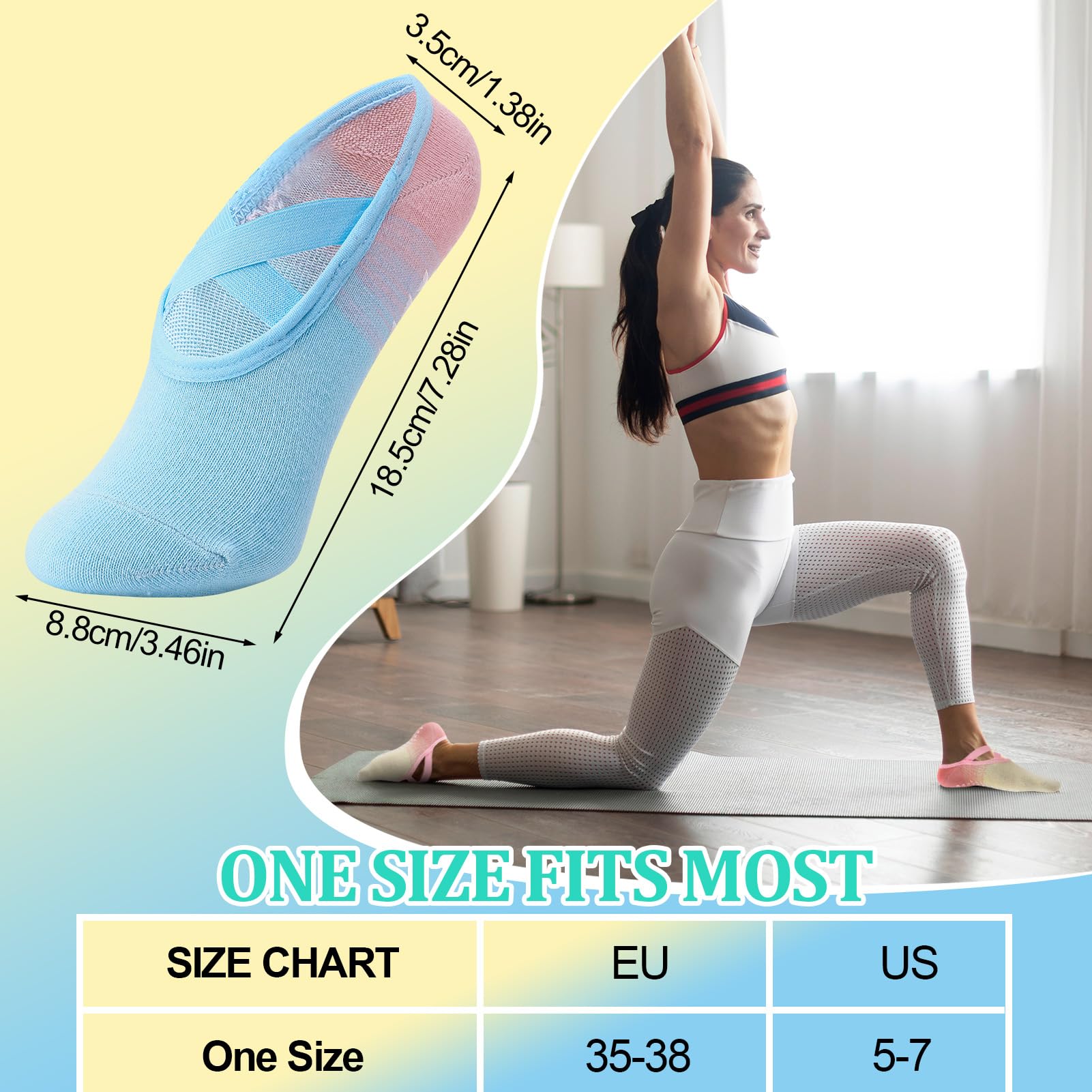 Utensilsto 4 Paar Pilates Socken Rutschfeste Yoga Socken mit Noppen,35-38 Gradient Anti Rutsch Socken für Ballett Tanzen Trampolin Gymnastik Fitness