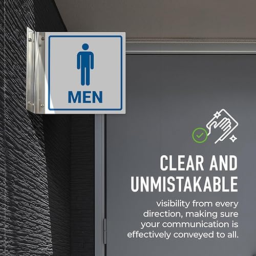 Miniatura 4 de Letrero de proyección de baño para hombre, doble cara, 6 x 6 pulgadas, ACM, con accesorio de níquel cepillado, fabricado en Estados Unidos