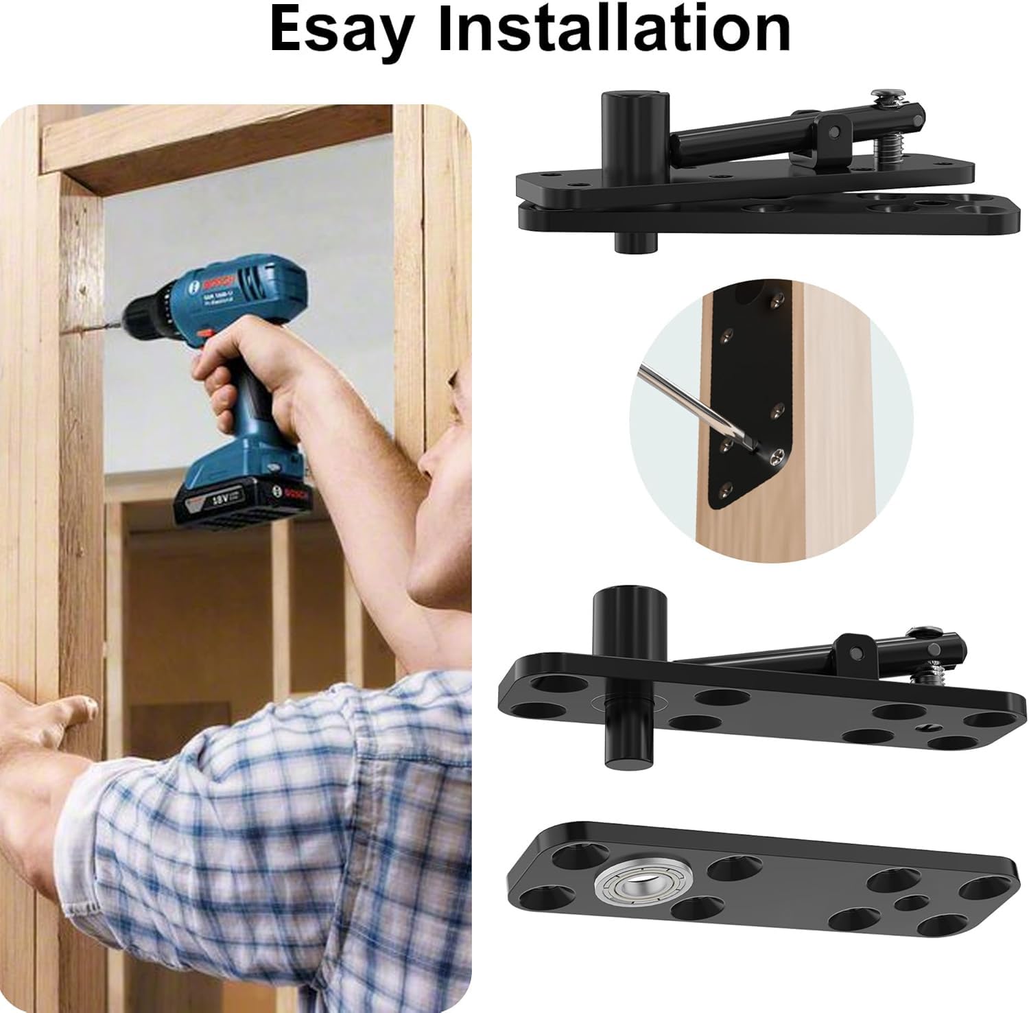 Cerniera per Porte Nascoste, Sistema di Cerniere a Bilico Rotazione a 360°, Cerniere Invisibili Portata di 280 kg Acciai Inossidabili, per Porte Segrete, Librerie, in Legno Pesanti