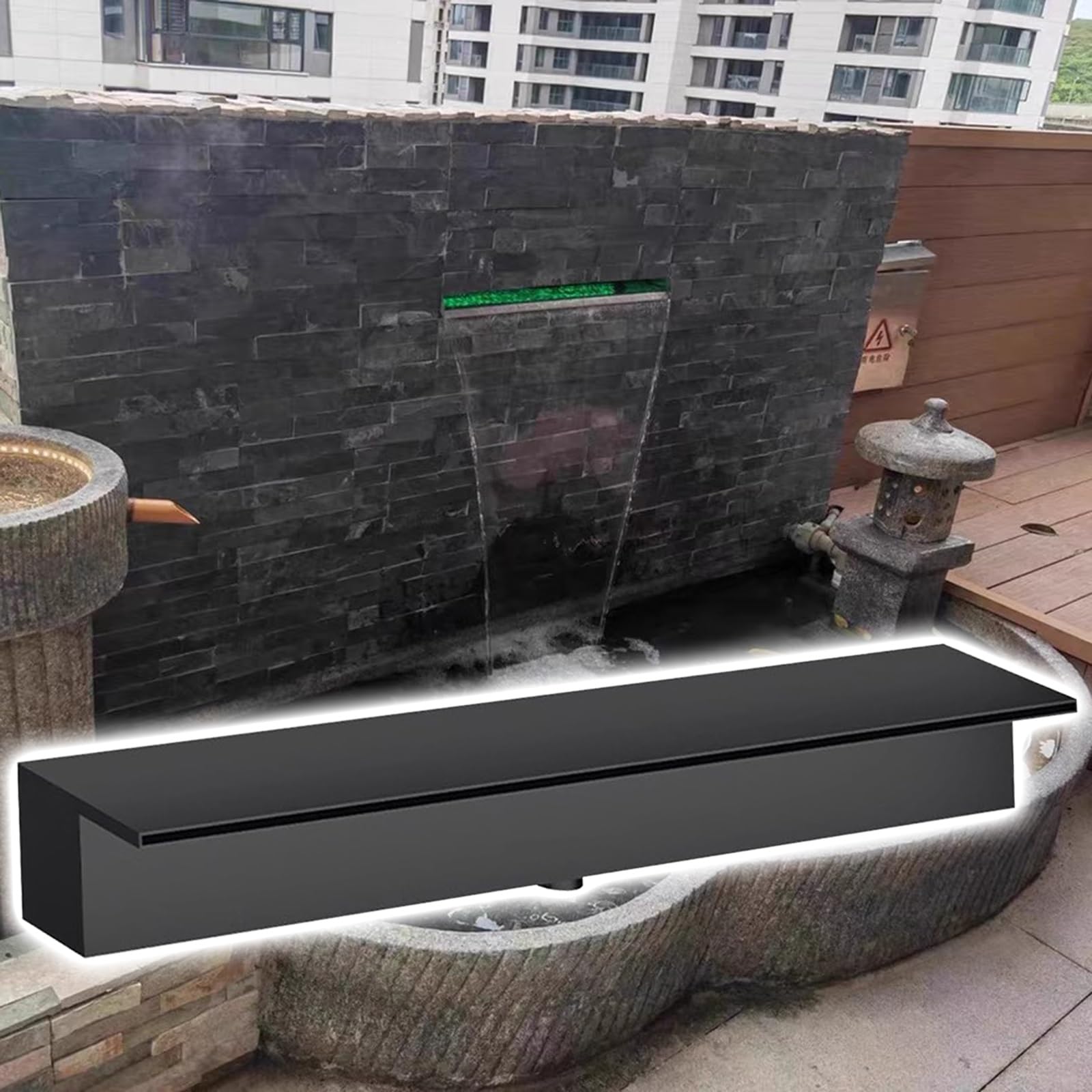 Fontana personalizzabile per stagni in acciaio inox da 91,4 cm, facile da installare, per interni ed esterni, finitura nera resistente per splendide caratteristiche d'acqua