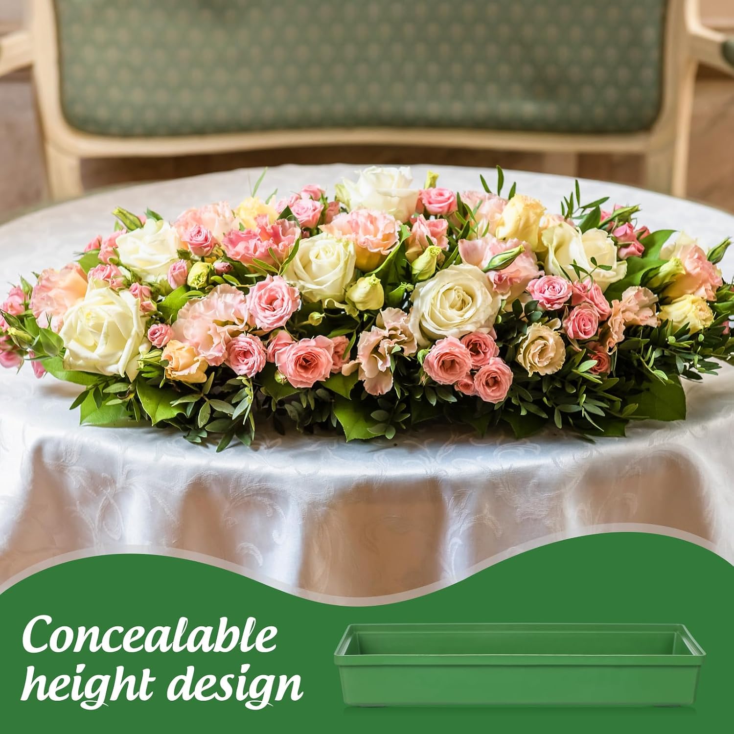 Garneck 10Pcs Floral Tray Green Rectangular Foam Holder Wedding Centerpiece