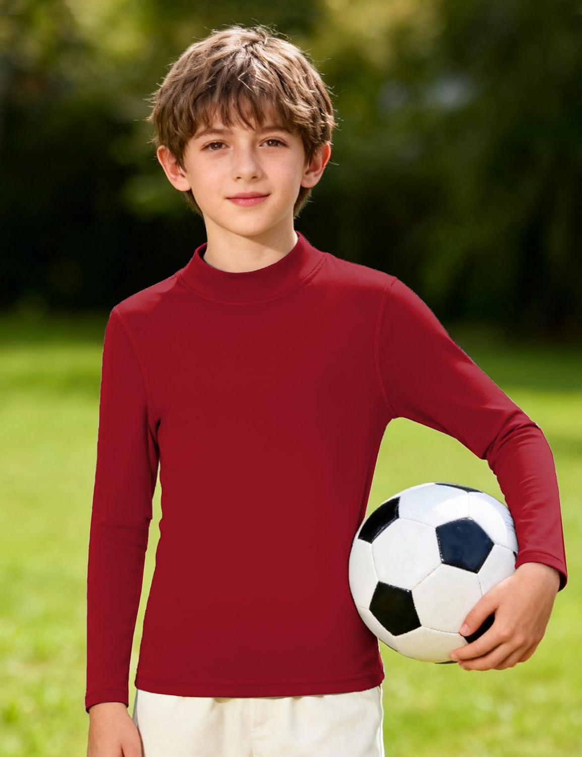 Roadbox Youth Boys Compression Thermal Shirt, Long Sleeve Mock Neck Fleece Base Layer, Kids Undershirt for Baseball Football - Image 2