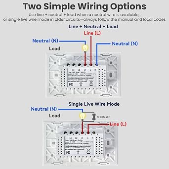Smart Switch Neutral Wire Optional,APP Control,White 1 Button