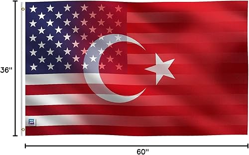 Miniatura 9 de Bandera híbrida turco-americana de 3 x 5 pies pancarta 100% poliéster, ojales de latón y cabecera de lona fuerte, para uso en exteriores o interiores