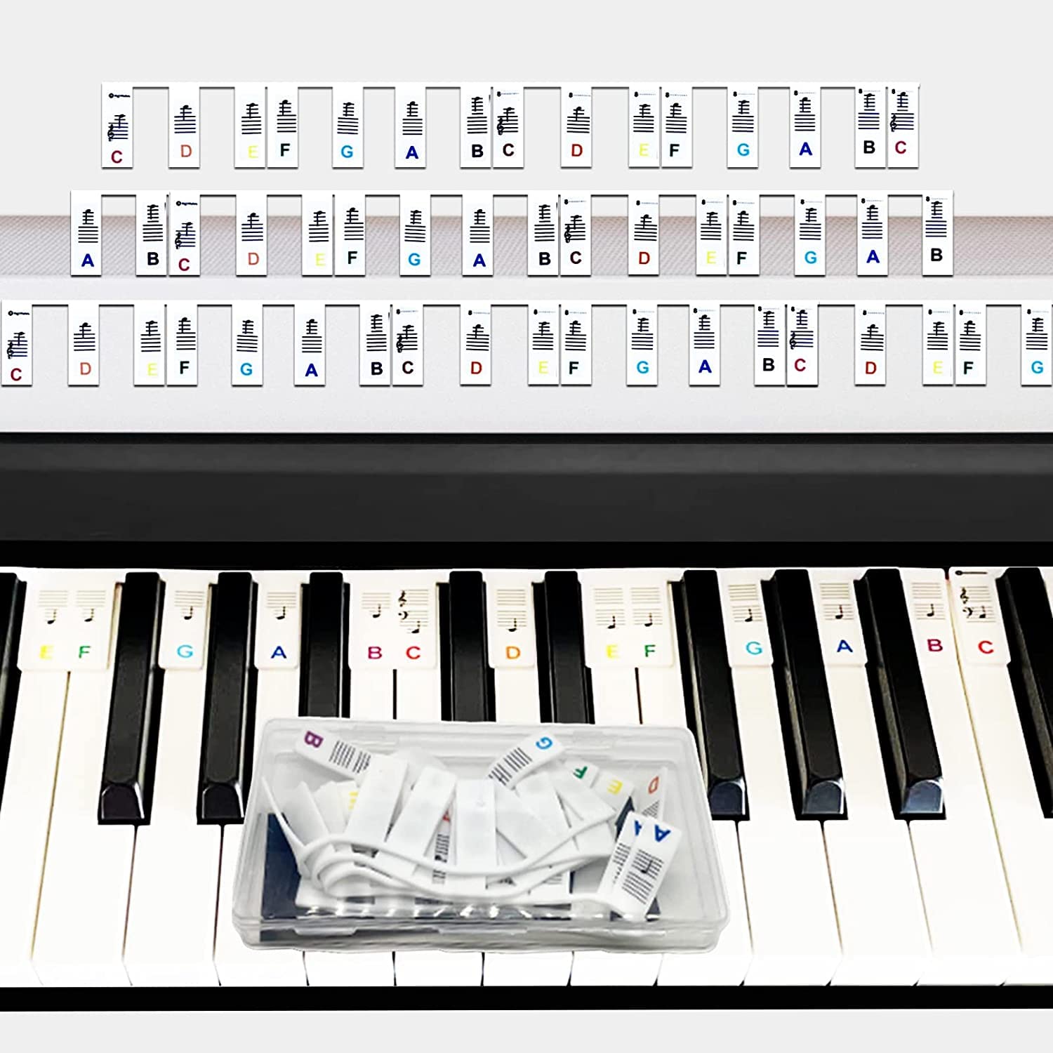 zalati Piano Keyboard Note Guide Silicone Reusable Key Labels with Box for 88 Keys Beginner - Multicolor