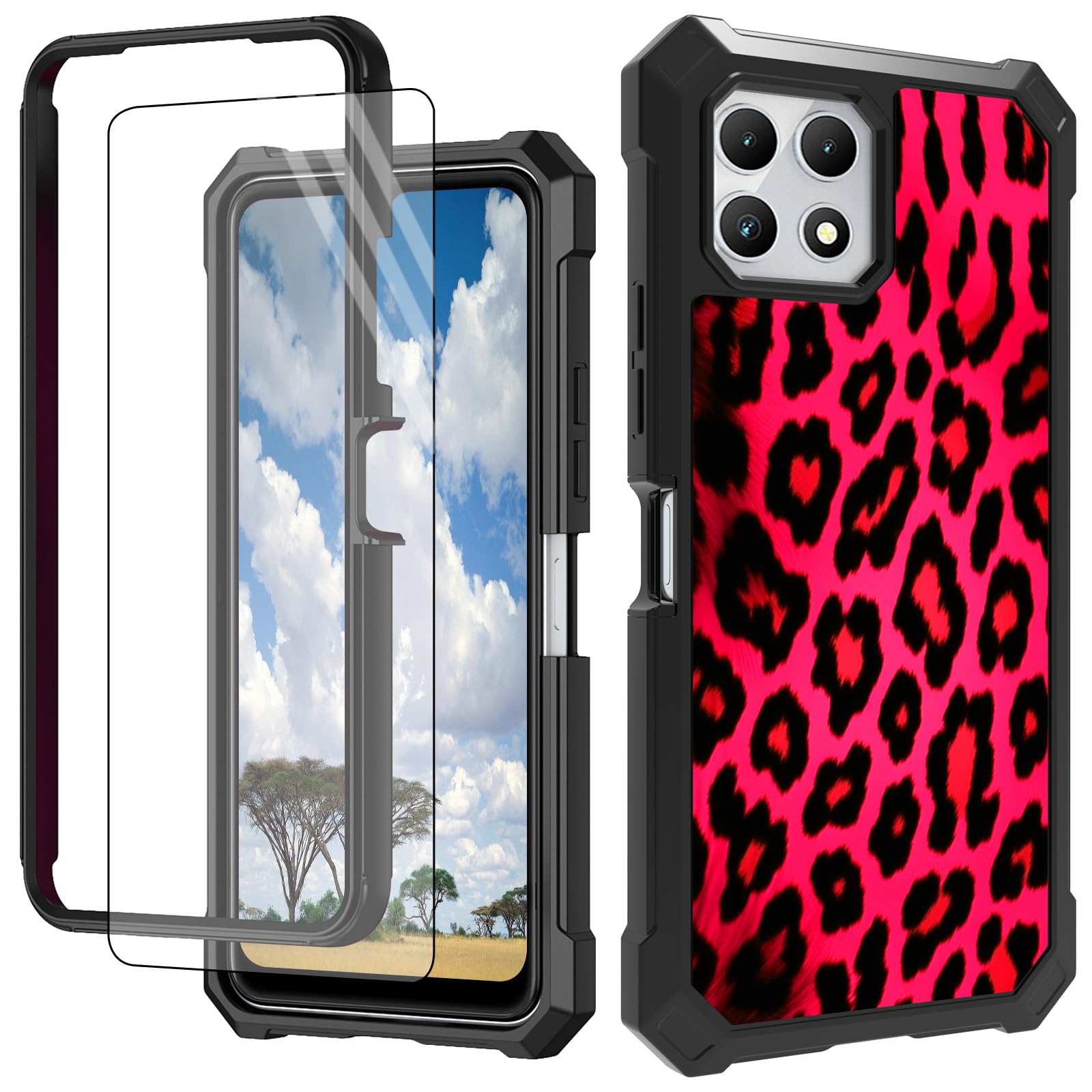 CGFGHHUY for Revvl 7 5G Case with Screen Protector Hard PC + Soft TPU Shock Proof Protective Phone Case for T-Mobile Revvl 7 5G 6.6 inch 2024 - Pink