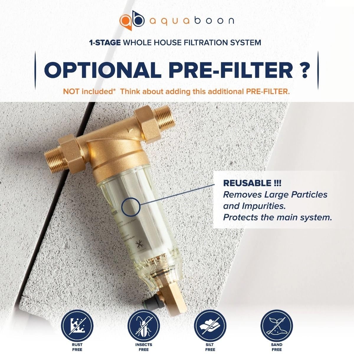 Aquaboon Carcasa de filtro de agua para toda la casa | Sistema de filtro de agua de 20 x 4.5 | Recipiente de filtro de agua certificado NSF con medidor y liberación, llave, soporte NPT de 1 pulgada