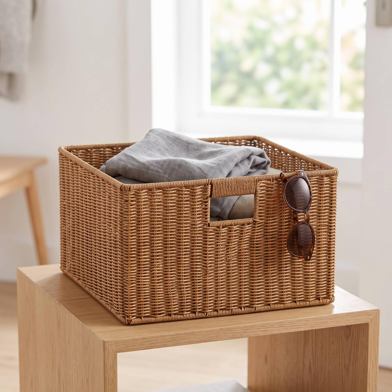 Cesta Cuerda Papel Transpirable | Rectangular, Resisn, Cesta con, para Armarios, 50x35x24cm