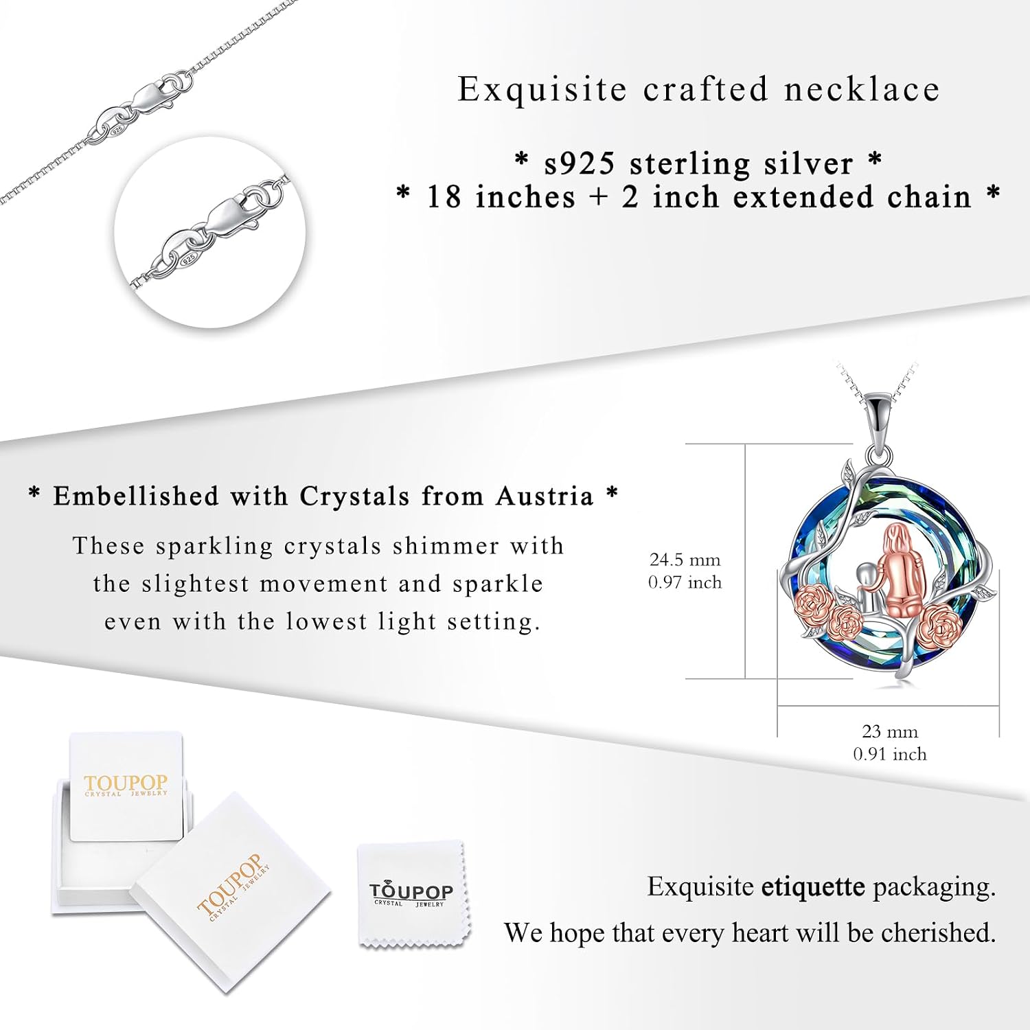 TOUPOP Gifts for Mom 925 Sterling Silver Rose Flower Necklace Mother and Daughters Sons Jewelry Birthday Gifts for Women