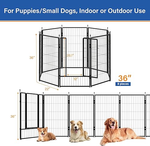 Miniatura 2 de PETREEK Corralito para perros de 36 pulgadas, 8 paneles para uso en interiores y exteriores, valla de metal resistente para mascotas con estacas